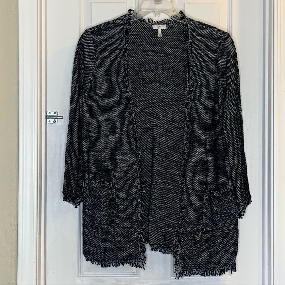 Joie Phillsa Fringe Open Front Cardigan Size Medium Black and White
